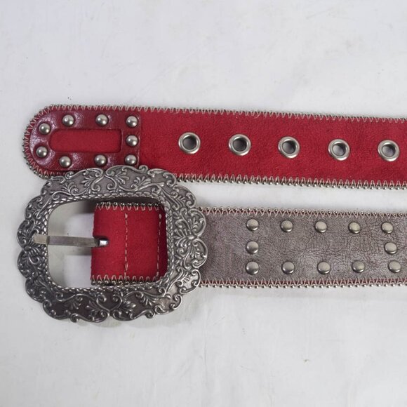 Kathy Van Zeeland Womens S Small Red Leather Silver Studded Belt Western Cowgirl - Picture 6 of 6